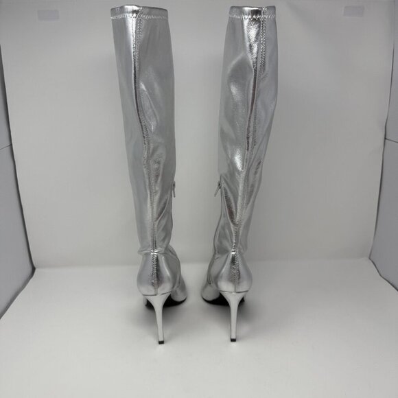 Open Edit Viv Pointy Toe Knee High Heeled Boot Women's 7 Silver Going Out NWOB - Picture 7 of 14